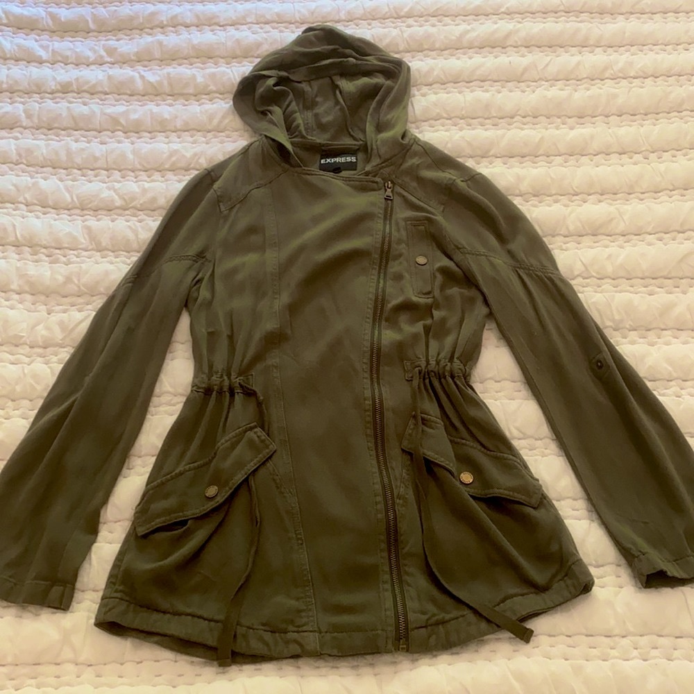 Cinched Waist Military Bomber Utility Cargo Jacket